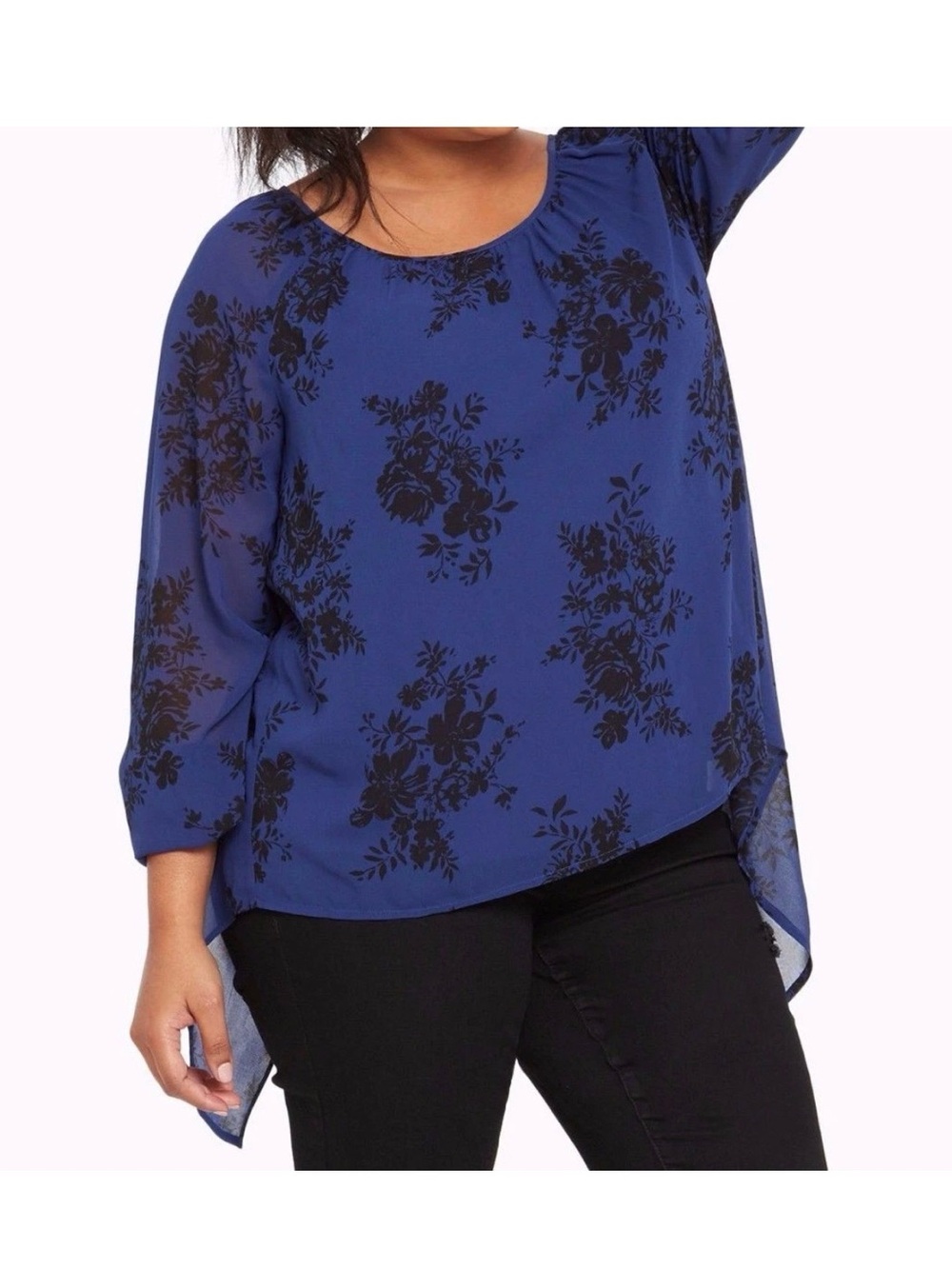 Torrid Blue Floral Georgette Split Back Overlay Blouse - Size 2 / 2X - Picture 14 of 14